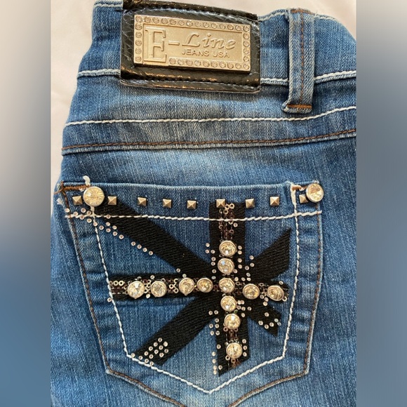 E-line Jeans USA- Straight Skinny Jeans Distressed, Juniors Size 13 - Picture 4 of 7